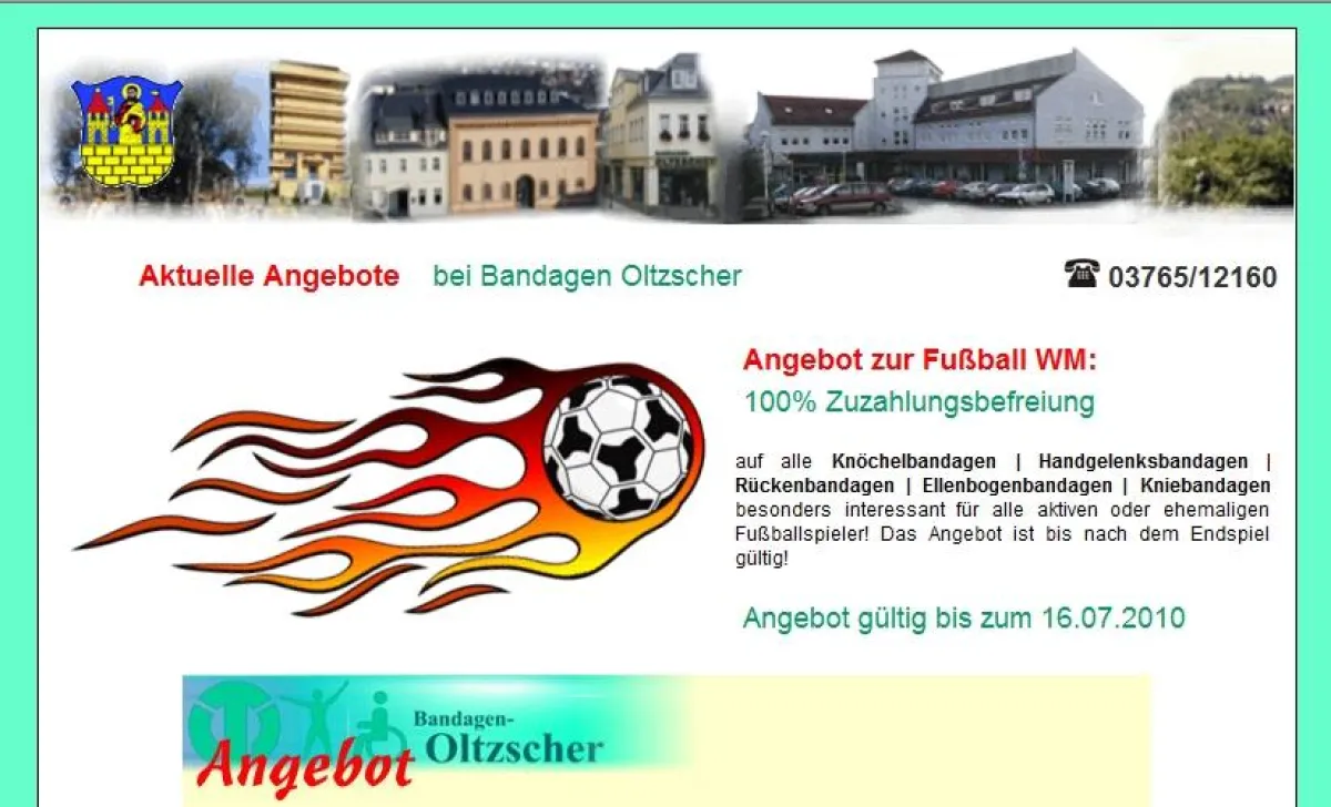 Angebot zur Fußball WM 2010 vom Sanitätshaus Bandagen Oltzscher