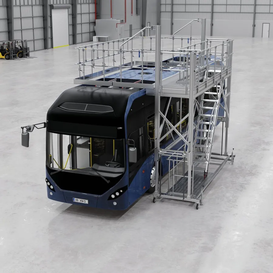 Höhenverstellbare, fahrbare Arbeitsplattform von KRAUSE (© KRAUSE Werk GmbH & Co. KG)