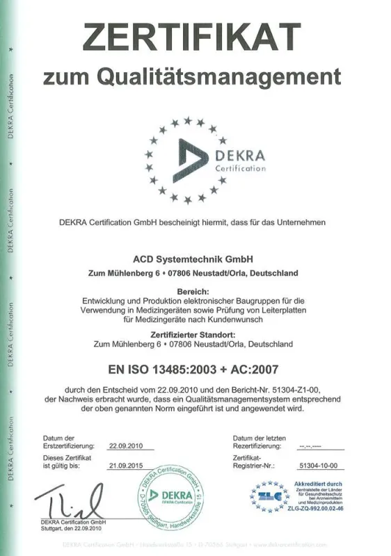 ACD Systemtechnik erhält ISO 13485 Zertifizierung