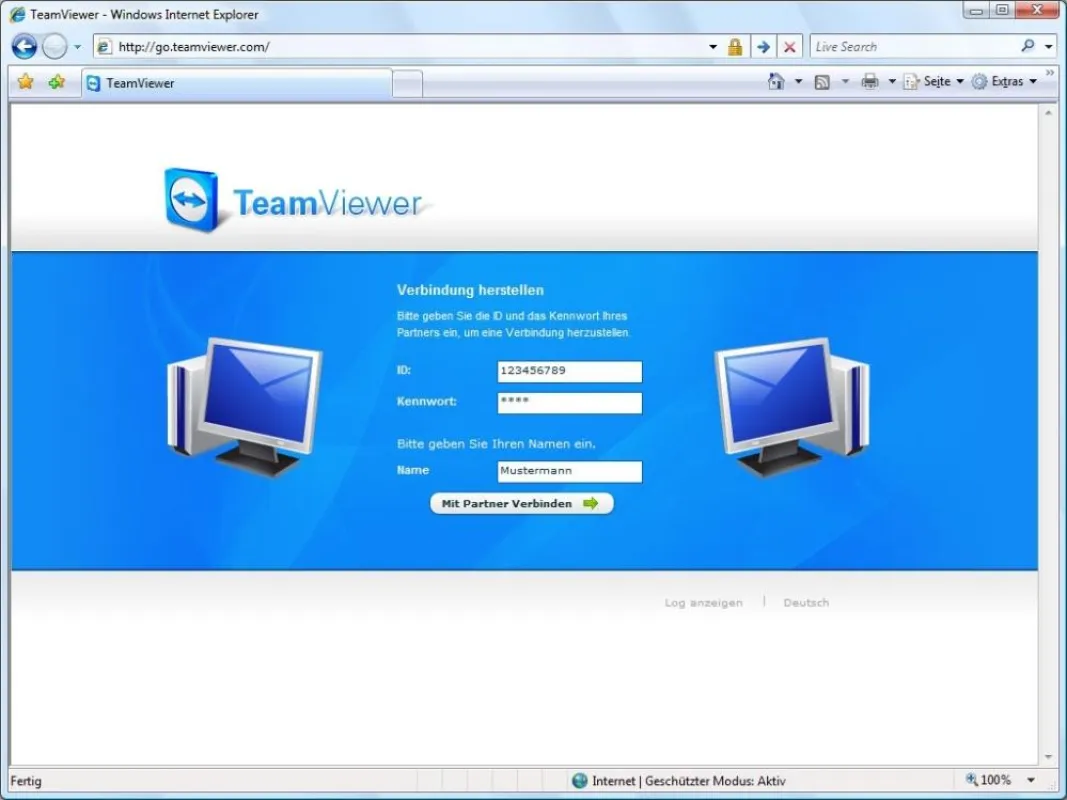 Screenshot TeamViewer Login-Maske