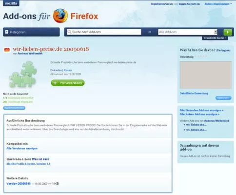 Bild: Offizielles Add-on für Internetbrowser Firefox - Preisvergleich wir-lieben-preise.de
