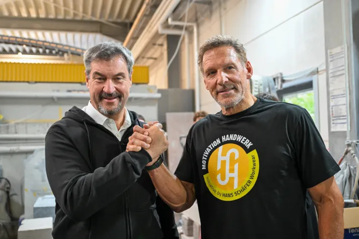 Bild: Ralf Moeller und  Markus Söder machen sich für den Nachwuchs im Handwerk stark! 