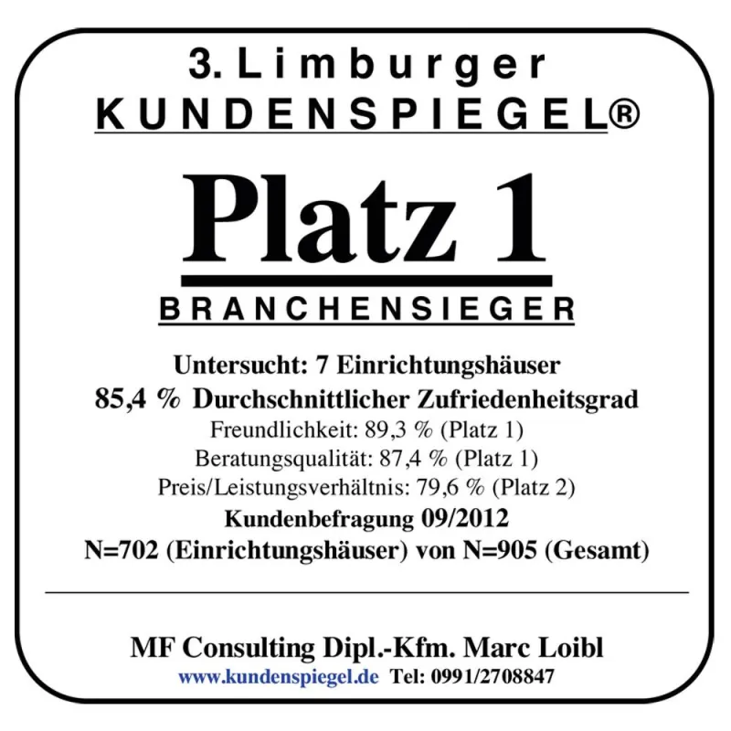 Möbel Urban ist bereits zum zweiten Mal in Folge als Branchensieger ausgezeichnet worden