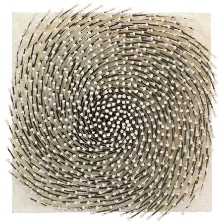 G.Uecker, Spirale, Nägel und weiße Farbe auf Leinwand. 60,5 x 60,5 x 11 cm, 2002. EUR 150.000-200.00