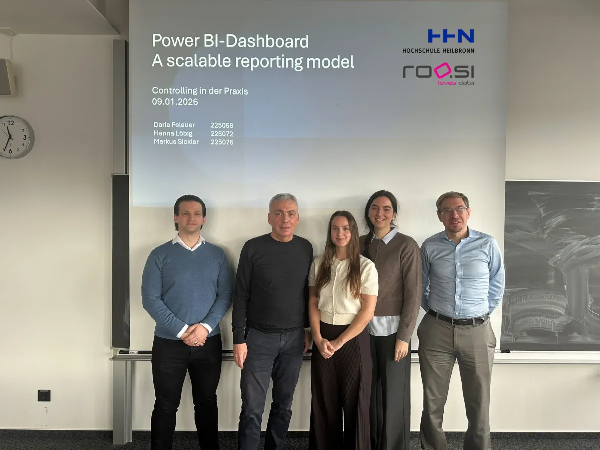 v. Links: Markus Begerow, Prof. Dr. Oliver Schwarz, Daria Felauer, Hanna Löbig und Markus Sickler (© roosi GmbH)