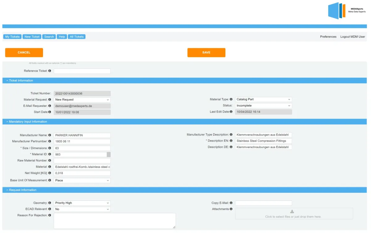 Beispiel MEDAXperts Ticket System (© MEDAXperts GmbH)