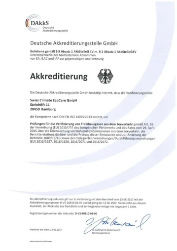 Swiss Climate EcoCare ist akkreditierter MRV-Zertifizierer Bild: Swiss Climate EcoCare ist akkreditierter MRV-Zertifizierer