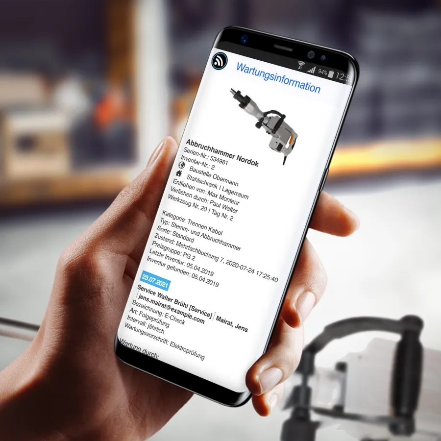 Wartungsinformation in der UnTouch App (© Coeln Concept GmbH)