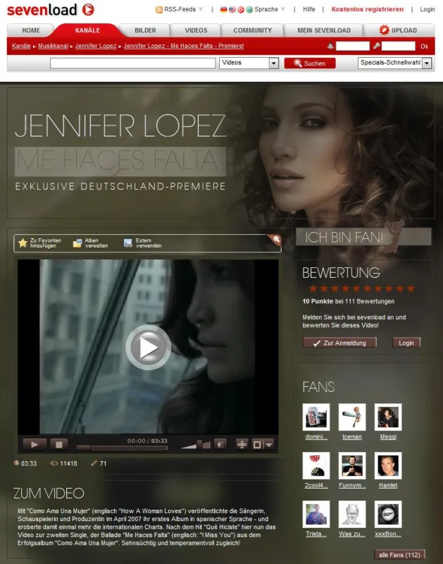 Jennifer Lopez im sevenload Musikkanal