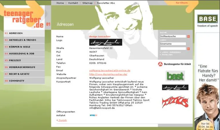 Bild: Das Portal teenager-ratgeber.de zusätzlich als inhaltliches Bindeglied zwischen jugendspezifischer Suchmaschine und  Branchenverzeichnis