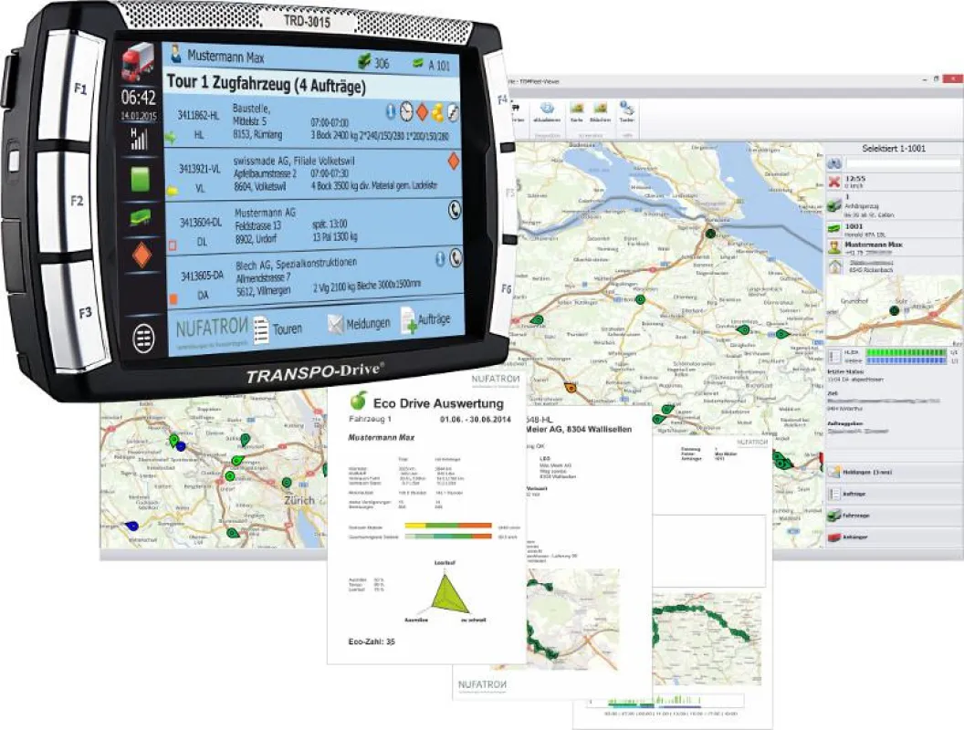 TIS#FleetViewer Flottenmanagement Plattform mit TRANSPO-Drive 3015 Telematik-System von Nufatron