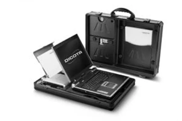 Bild: DICOTA DataDesk 100 - Arbeiten aus dem Koffer - Notebook und Canon iP100 Drucker im Attachékoffer