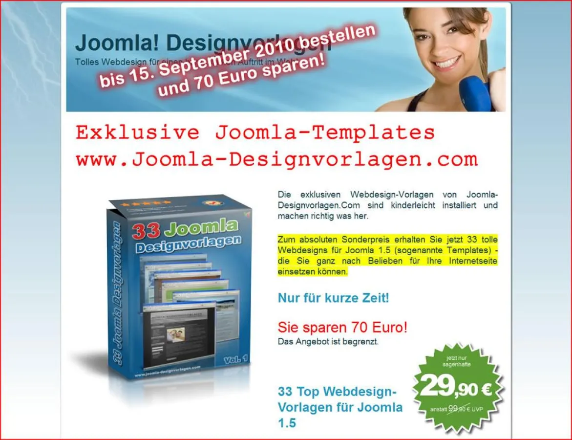 Joomla-Templates zum Sonderpreis: jetzt 70 Euro sparen beim Template-Paket von joomla-designvorlagen.com