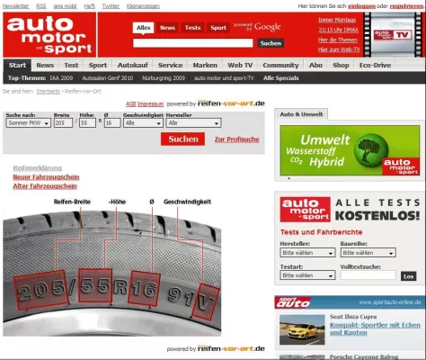 Bild: Kooperation von auto-motor-sport.de mit reifen-vor-ort.de ermöglicht Suche nach günstigstem Reifenhändler