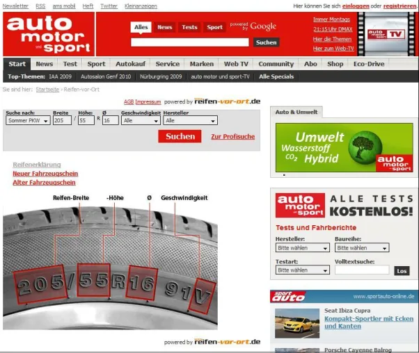 Bild: Kooperation von auto-motor-sport.de mit reifen-vor-ort.de ermöglicht Suche nach günstigstem Reifenhändler