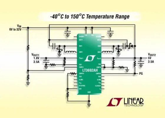 Bild: Linear Technology | LT3692AH: Dual-DC/DC-Abwärtsregler mit 2,25MHz Schaltfrequenz