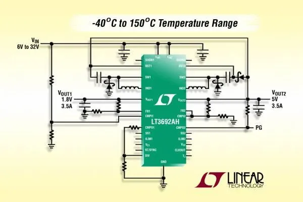 Bild: Linear Technology | LT3692AH: Dual-DC/DC-Abwärtsregler mit 2,25MHz Schaltfrequenz