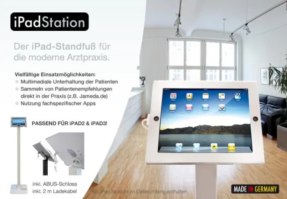 Bild: iPadStation: Neuer iPad-Bodenständer wird im Farbdesign und mit dem Logo der Käufer ausgeliefert