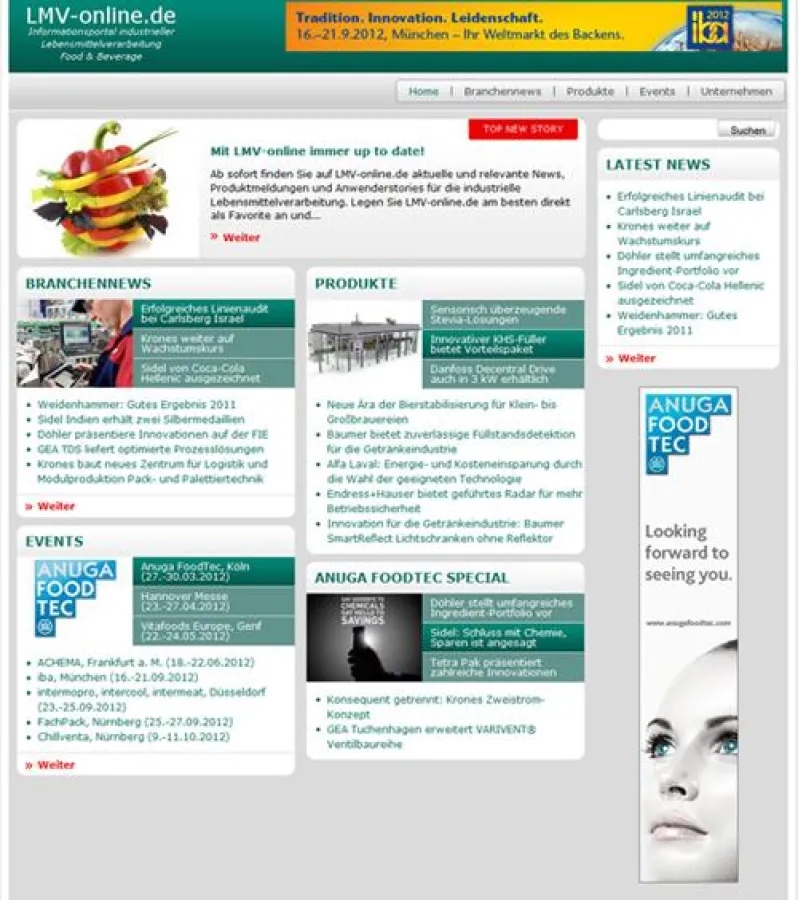 LMV-online.de ist das neue Informationsportal der lebensmittelverarbeitenden Industrie