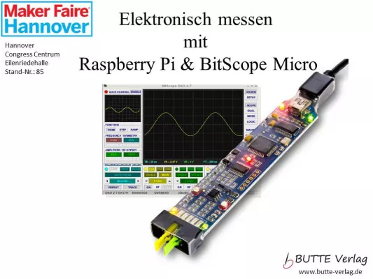Bild: Elektronisches Messsystem mit Raspberry Pi und BitScope Micro auf der Maker Faire Hannover