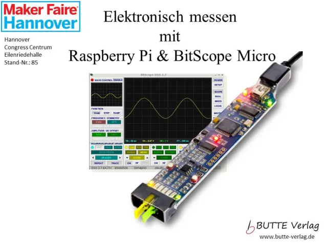 Bild: Elektronisches Messsystem mit Raspberry Pi und BitScope Micro auf der Maker Faire Hannover