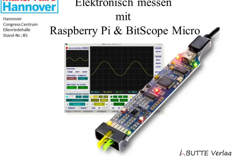 Bild: Elektronisches Messsystem mit Raspberry Pi und BitScope Micro auf der Maker Faire Hannover