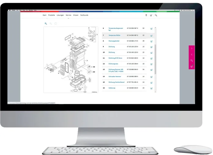 Bild: Interaktiver Online-Ersatzteilkatalog für Bosch Thermotechnik optimiert den Workflow für Fachkunden