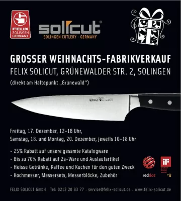 Bild: Großer Weihnachts-Fabrikverkauf bei Felix Solicut in Solingen am 17., 18. und 20.12.
