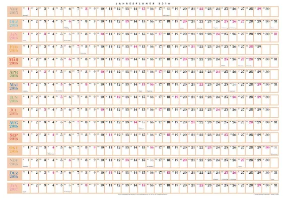 Bild: Ein Jahreskalender für 2016 in zwei Formaten