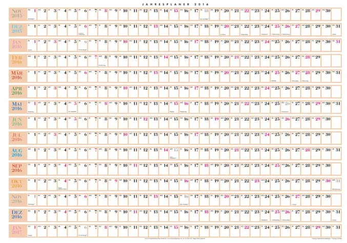 Bild: Ein Jahreskalender für 2016 in zwei Formaten