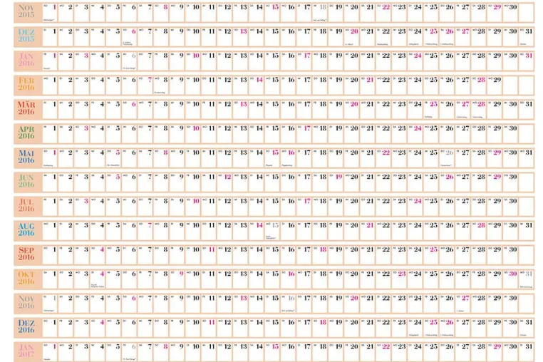 Ein Jahreskalender für 2016 in zwei Formaten Bild: Ein Jahreskalender für 2016 in zwei Formaten