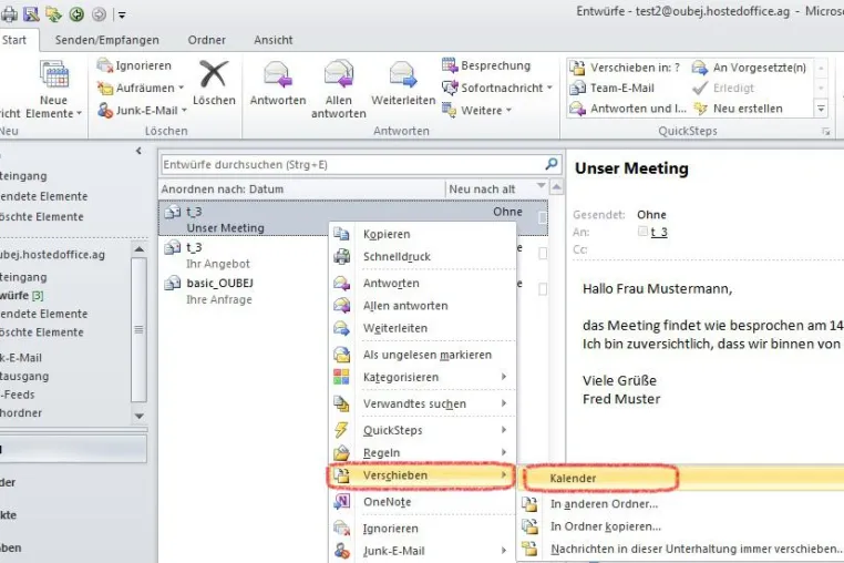 Bild: Wie wandle ich E-Mails in Termine um? - Der QualityHosting-Outlook-Tipp
