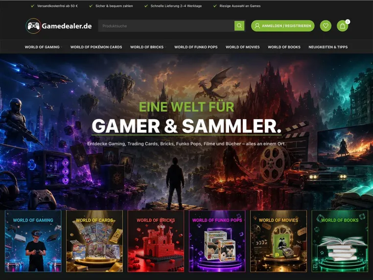 Gamedealer.de startet komplett neu: Vom Games-Shop zum Sortiment für Sammler. Bild: Gamedealer.de startet komplett neu: Vom Games-Shop zum Sortiment für Sammler.
