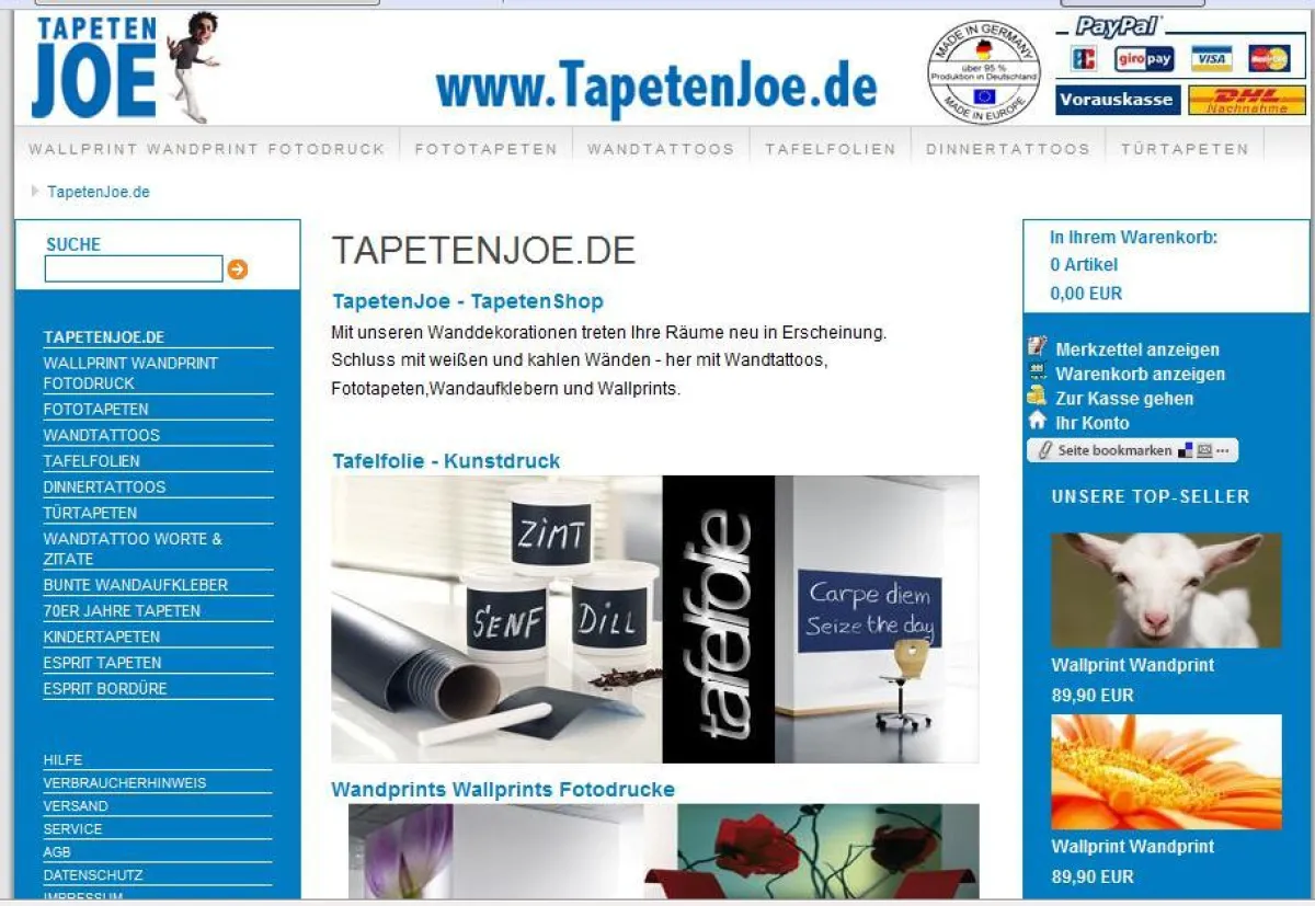 Screenshot Startseite TapetenJoe.de