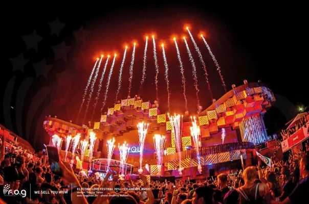 Bild: #celebratemusic - FOG fireworks + sfx lässt es auf der MAINSTAGE des ELECTRIC LOVE FESTIVAL 2016 krachen.