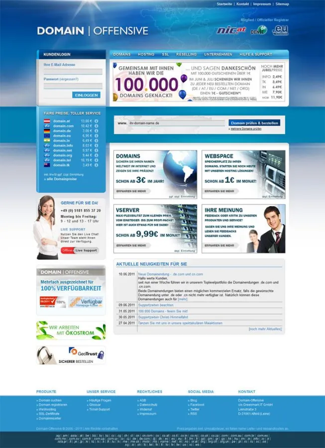 Internetseite der Domain-Offensive mit Jubiläumsbanner