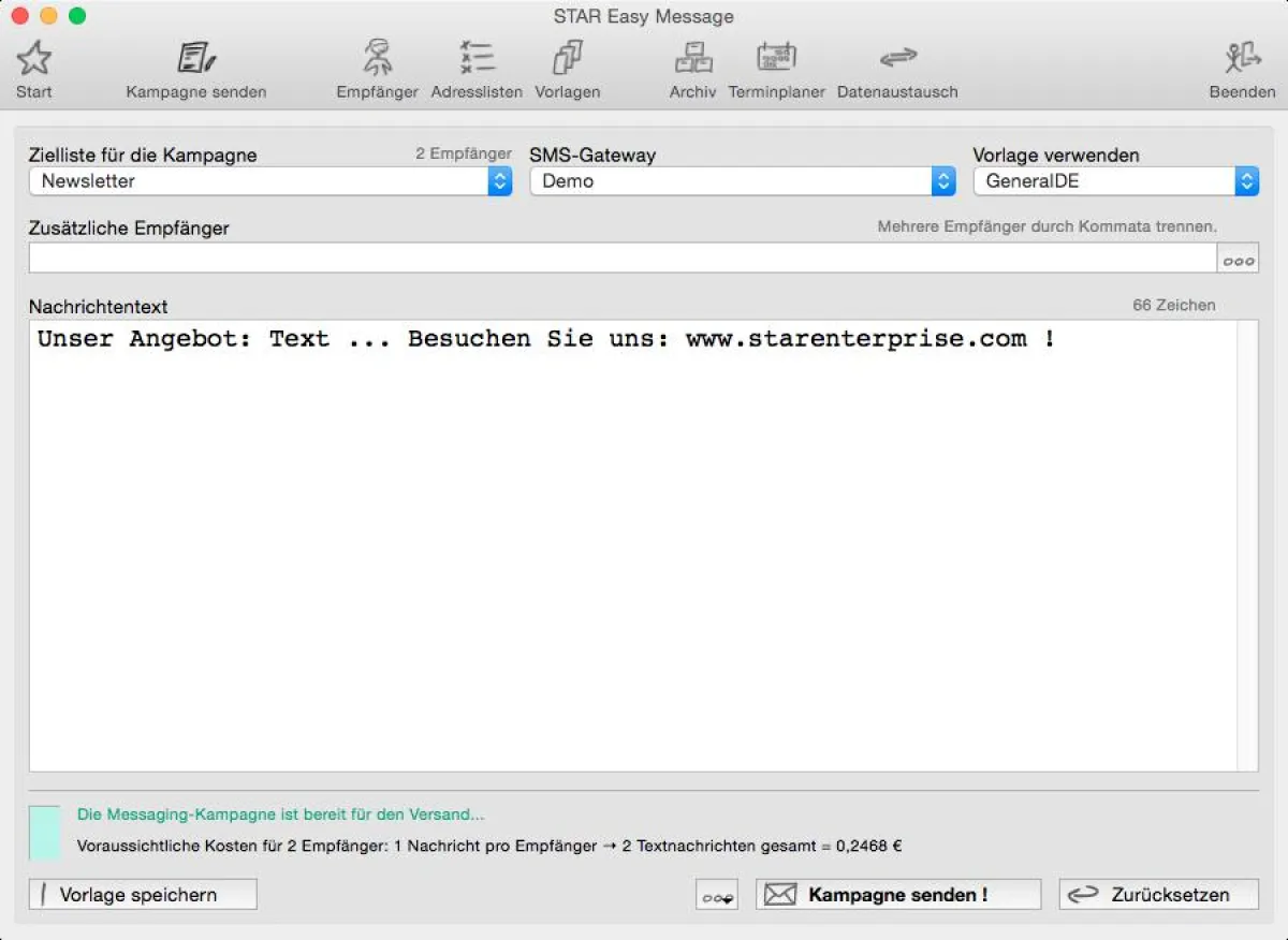 Versand einer SMS-Kampagne mit STAR Easy Message