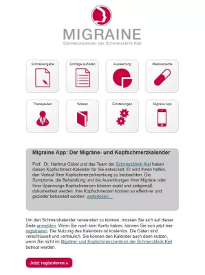 Migraine App – Der neue online Migränekalender Bild: Migraine App – Der neue online Migränekalender