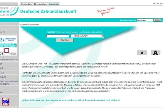 Bild: Deutsche Zahnarztauskunft – Finden Sie sich gesund! Informationsmedium für Patienten und Präsentationsmedium für Praxen