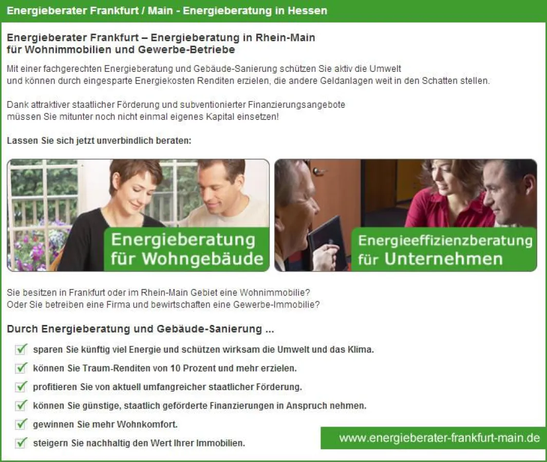 Energieberatung Frankfurt, Rhein-Main - Infos unter www.energieberater-frankfurt-main.de