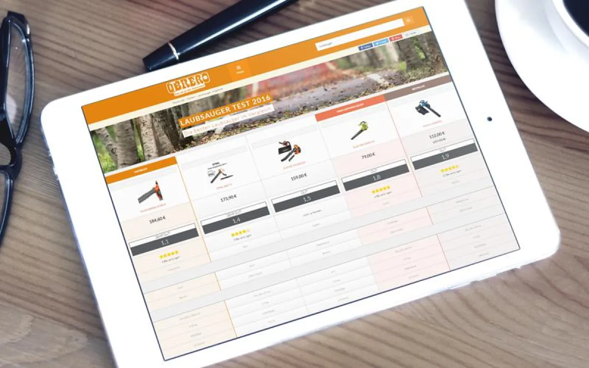 Der Laubsauger-Vergleich auf Obrero.de (Quelle: Obrero.de)