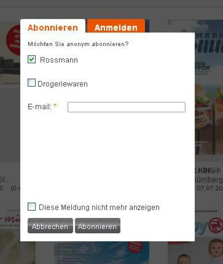 Praktisches Email Abo auf Wunschwerbung.de