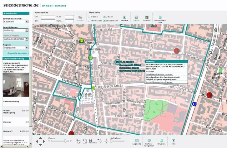 Bild: Interaktiver Umgebungsplan im Immobilienmarkt der Süddeutschen Zeitung