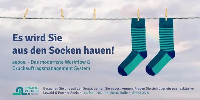 Bild: Lewald & Partner startet zur Drupa Workflow Kampagne „Es wird Sie aus den Socken hauen“