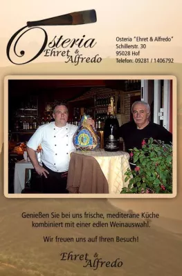 Bild: Osteria Ehret & Alfredo in Hof bietet neues Weinsortiment & mit Pizza, Pasta & fränkischen Gerichten