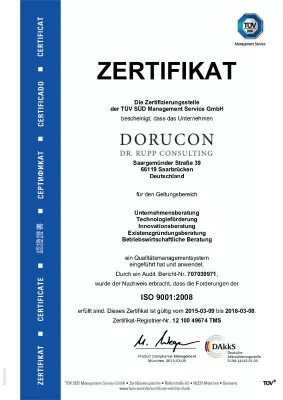 Bild: DORUCON – DR. RUPP CONSULTING nach ISO 9001:2008 zertifiziert