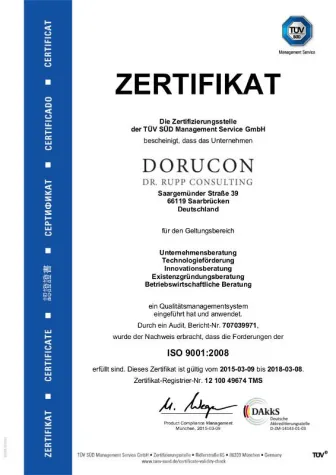 DORUCON – DR. RUPP CONSULTING nach ISO 9001:2008 zertifiziert Bild: DORUCON – DR. RUPP CONSULTING nach ISO 9001:2008 zertifiziert