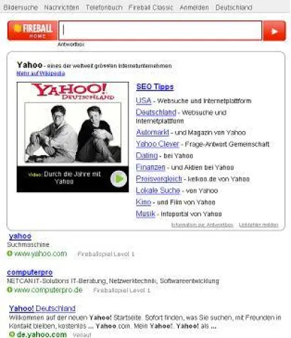 Geld verdienen mit der Suchmaschine Fireball.de Bild: Geld verdienen mit der Suchmaschine Fireball.de