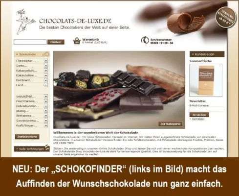 Bild: Neu und weltweit einmalig: Der Gourmetservice „Schokofinder“ von chocolats-de-luxe.de