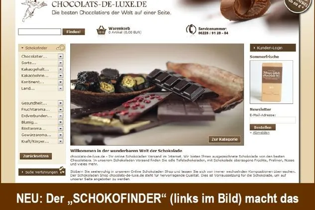 Bild: Neu und weltweit einmalig: Der Gourmetservice „Schokofinder“ von chocolats-de-luxe.de